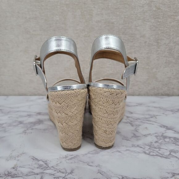 Report Citrine Espadrille Wedge Platform Heel Sandal Metallic Silver 11M - Picture 9 of 14